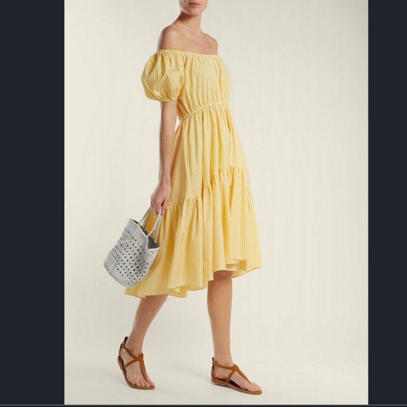 New Auc Caroline Constas Bardot Flounce Midi Dress - Picture 7 of 8